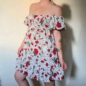 Red Rose Off-Shoulder Dress
